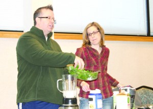 Buddy and Shelby Shuh made Spinach Sorbet for participants. There is a 30-minute exercise portion every week.