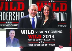 Westland Mayor Bill Wild, 45, announced his candidacy for Wayne County Executive. Bill and his wife Sherri are holding a sample of one of the billboards Wild will have around Wayne County.