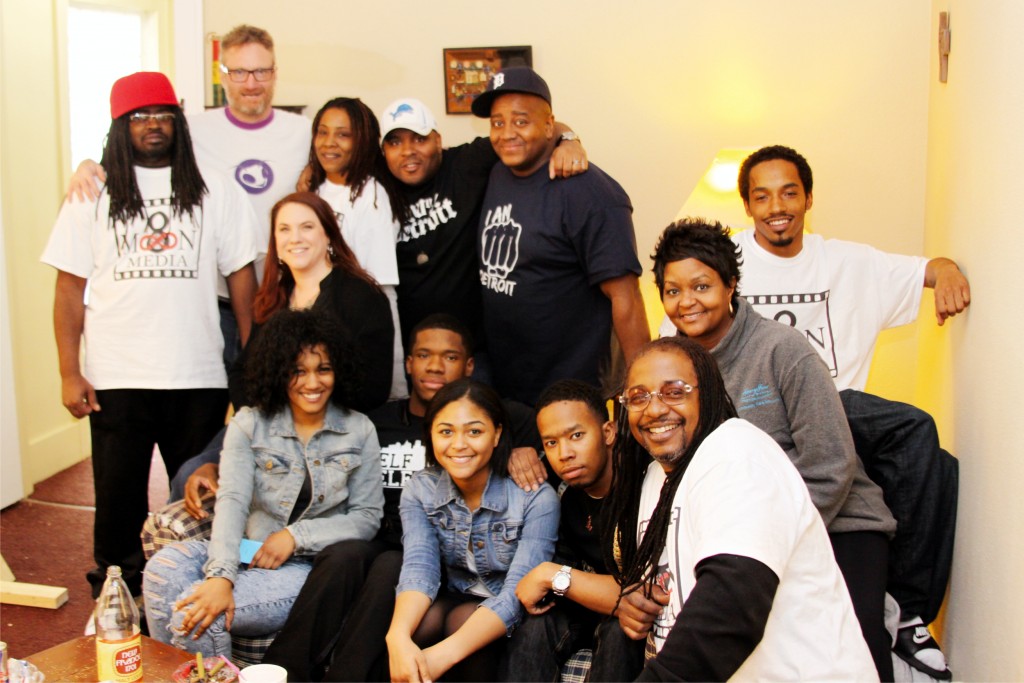 Antoine McKay with the cast and crew of an upcoming short dramatic film, made in Detroit, called 24/7. Wayne Dispatch photo by John P. Rhaesa