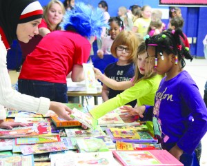 Students got to choose two books to put in their new book bags. 