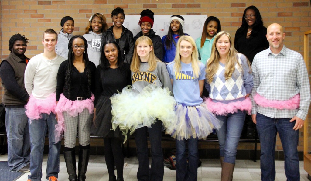 The staff at Wayne Memorial High School "stepped up" for their students. Staff members offered to wear tutus for a day if students and other staff members made donations to the Zebra Step Team. This effort raised over $250. The proceeds will be used to help purchase new uniforms for the Step Team. Step Team members made the tutus for the staff members to wear.