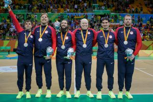 Paralympics Silver medal team (left to right) Matt Simpson, Joe Hamilton, John Kusku, Daryl Walker, Tyler Merren and Andy Jenks. Photo by Joe Kusumoto, Courtesy of USOC