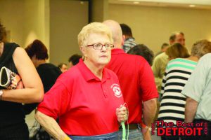 Beverly Campbell selling raffle tickets for the Wayne Goodfellows.